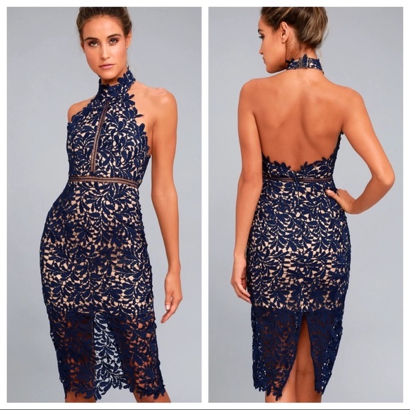 NWOT Lulus Divine Destiny Navy Blue Lace Midi Dress - Picture 3 of 17